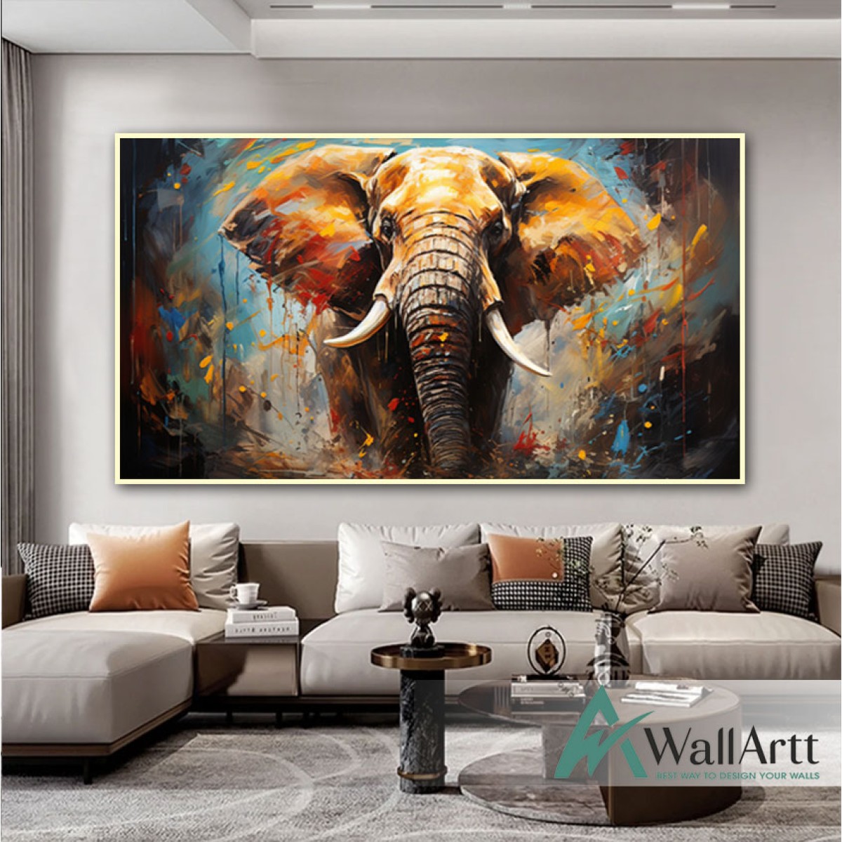 Abstract Elephant Textured Partial Oil Painting